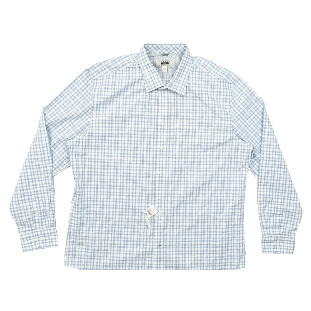 Joseph Abboud Men's 2XLT Blue White Check Pattern Long Sleeve Cotton Button Down